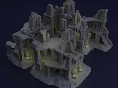 Old Ruins Tabletop Terrain 28 MM 3D print model