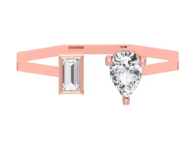 Open End Women Light Weight Band Baguette Pear Stone Ring 3D print model