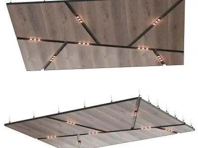 Wooden suspended ceiling with lighting 39 3D model