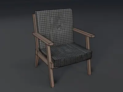 bar lounge chair - wooden with black fabric Low-poly 3D model