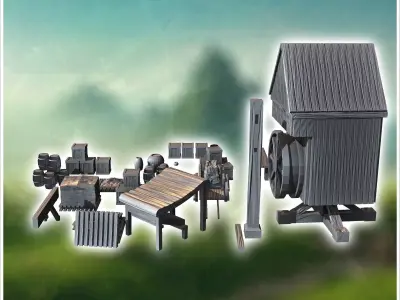 Medieval accessories with wooden crane and crates 3 - Medieval G 3D print model