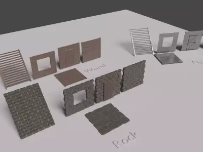 Pack of structures  Rock Metal Wood Low-poly 3D model