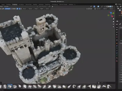 Voxel Medieval Fortress Stronghold Low-poly 3D model
