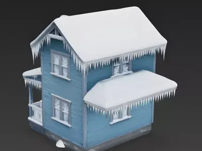 Frozen Abandoned Blue Bungalow 3D Model Low-poly 3D model