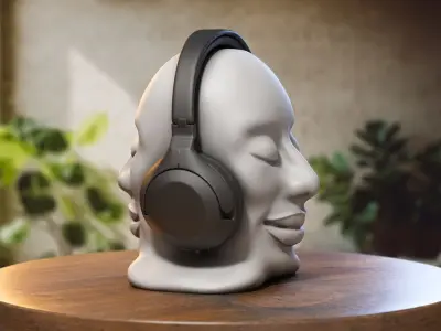 Modern human head Headphone Stand Cyborg Headset Stand 3D print model