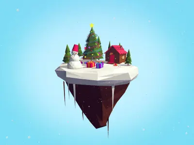 Cartoon Low Poly Christmas Island Asset Low-poly 3D model