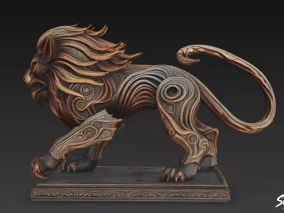 Lion Statue V35 Low-poly 3D model