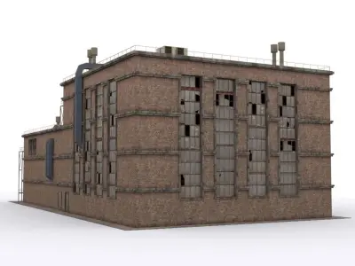 Factory building Low-poly 3D model