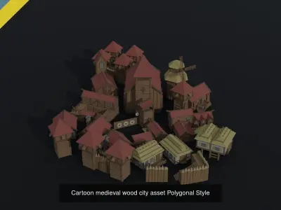 Cartoon fantasy citys asset Polygonal Style 3D Model Pack