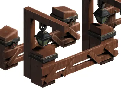 Modular Wooden fence game asset Low-poly 3D model