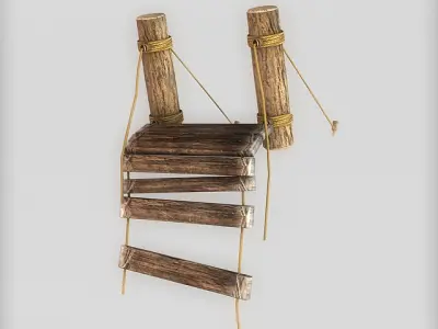 Broken plank bridge Low-poly 3D model