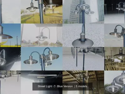 Street Light -7- Blue Version  3D Model Pack