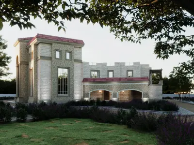 Daylight exterior villa scene 3D model
