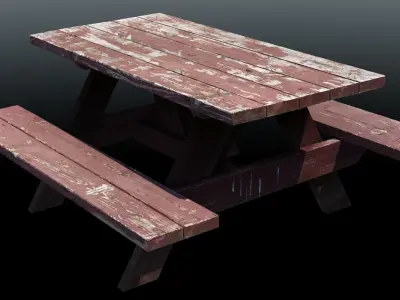 Weathered Picnic Table - High Fidelity Low-poly 3D model