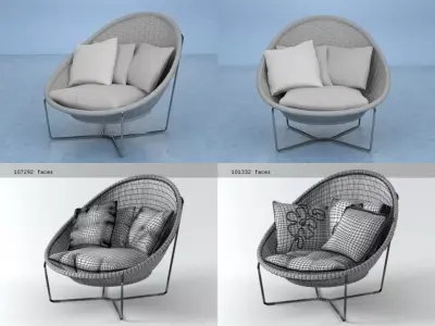 Nido four different chairs with orange pillows 3D model