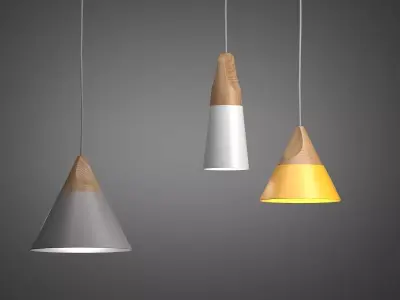 Slope pendant lamp with wooden cones 3D model
