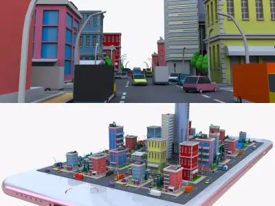 Toon City Low Poly Animated Low-poly 3D model