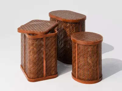 Wicker Bins Set Low-poly 3D model