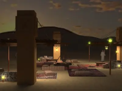 Campfire Pergolas and Carpets  in Traditional Arabic Style 3D model