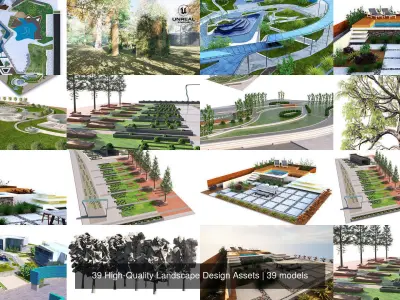 39 High-Quality Landscape Design Assets 3D Model Pack