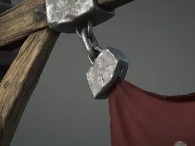 Signpost wooden cross with banner hanging from it 3D model