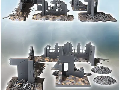 Set of ruins with wall sections windows and debris 1 - Modern WW 3D print model