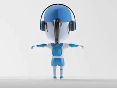 BlueBotKid  Rigged Cartoon Mascot Low-poly 3D model