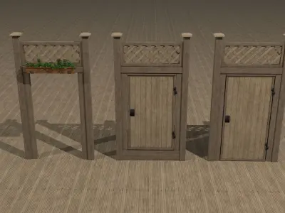 Lowpoly modular set of wooden fences and doors Low-poly 3D model