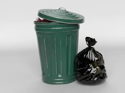 Trash can and garbage 3D model