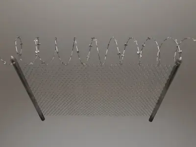 Barbed wire fence PBR Low-poly 3D model