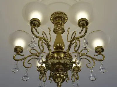 Six candle brass chandelier 3D model