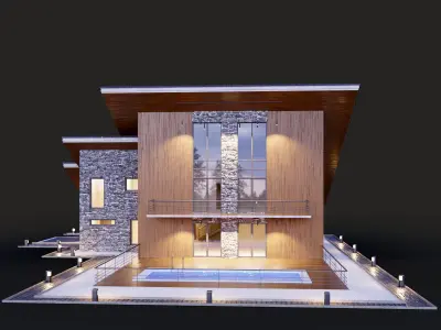 House with a two-level shed roof  3D model