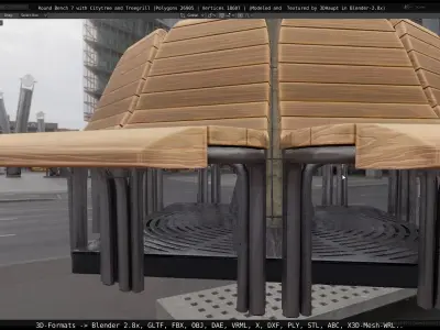 Round Bench 7 with Citytree and Treegrill Low-poly 3D model
