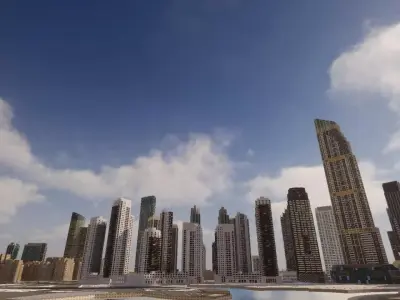 Realistic Dubai Downtown Environment Burj Khalifa Area Low-poly 3D model