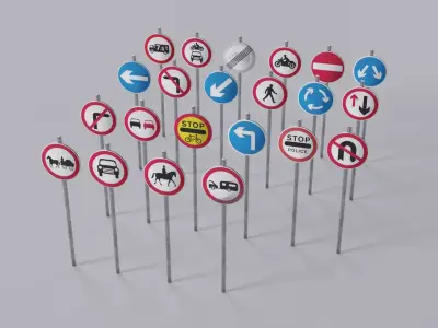 Traffic Sign Mega Pack Low-poly 3D model