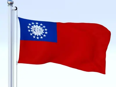 Animated Myanmar Flag Low-poly 3D model