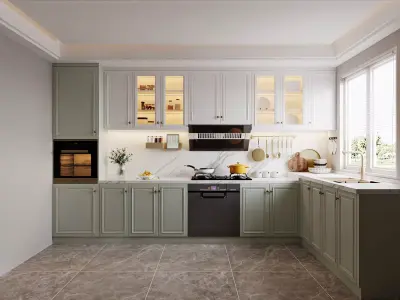 Bright Modern Classic Shaker Kitchen With Mint Cabinets 3D model