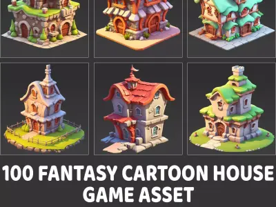 100 Fantasy Cartoon House Home Building Game Asset Texture