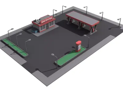 Gas Station Lowpoly Low-poly 3D model