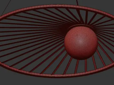 Sakura hanging lamp with wooden frame and glass globe 3D model