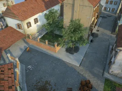 Village carentan street with houses and trees 3D model