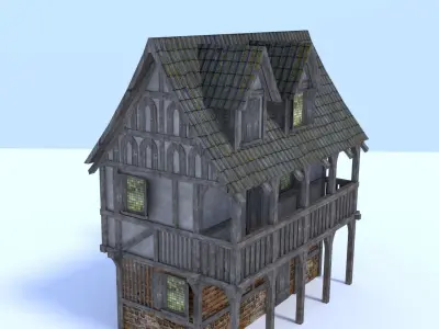 Medieval city house Low-poly 3D model