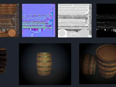 wooden barrel with unique texture of wood Low-poly 3D model