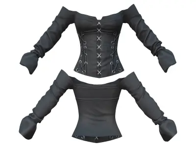Black Dystopian Outfit Top Pants Boots Low-poly 3D model
