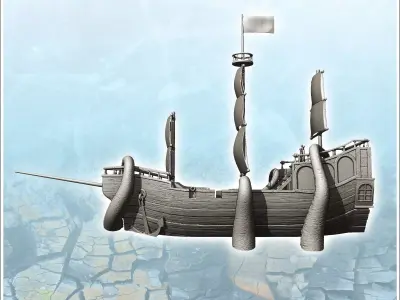 Large shipwrecked medieval sailboat with tentacles 1 - Pirate Ju 3D print model