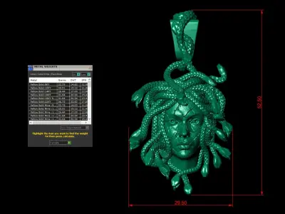 Medusa Light Weight Snake Face Pendant 3D print model
