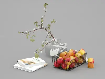 Decorative Set with a Basket of Apples 3D model