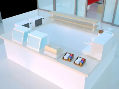 Low-poly isometric shopping mall floor clothes shop and a cafe Low-poly 3D model