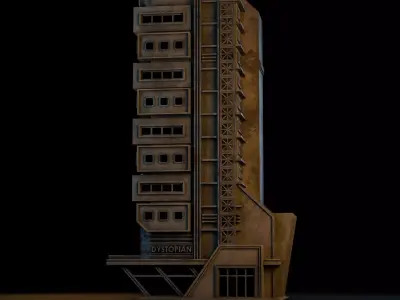 DYSTOPIAN BRUTALIST BUILDING SCIFI 02 Low-poly 3D model