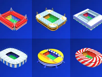 Stylized 3D Stadiums Illustrations Collection for Euro 2024  Low-poly 3D model